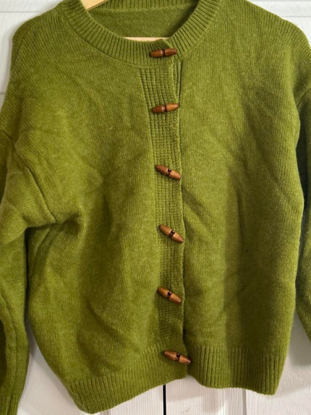 Olive Green Women's Sweater with Toggle Buttons